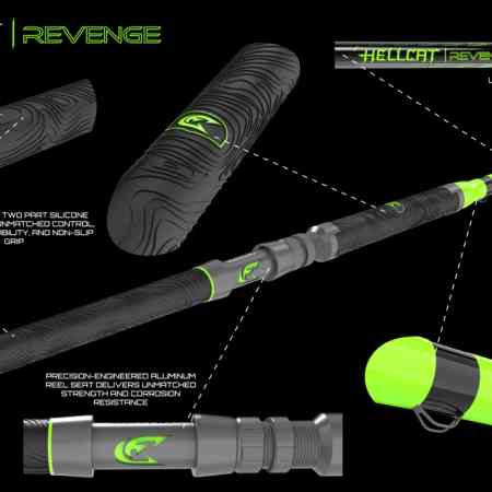 Hellcat Rod Series® fishing rods displayed in all available color variants as part of the Hellcat lineup.
