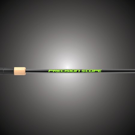 Close-up of the Precision Scope™ Livescope fishing rod logo and blank section designed for forward-facing sonar applications.