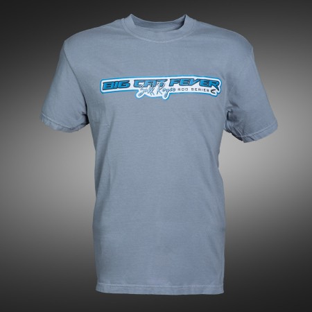 Front view of a blue Big Cat Fever® short sleeve T‑shirt featuring the Big Cat Fever® logo and Zakk Royce signature across the chest.