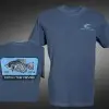 Front and back views of a dark gray Crappie short sleeve lifestyle T t‑shirt featuring a large blue patch with a crappie fish graphic, “EST. 2015” and Catch The Fever® branding on the back, and a small Catch The Fever® logo on the chest.