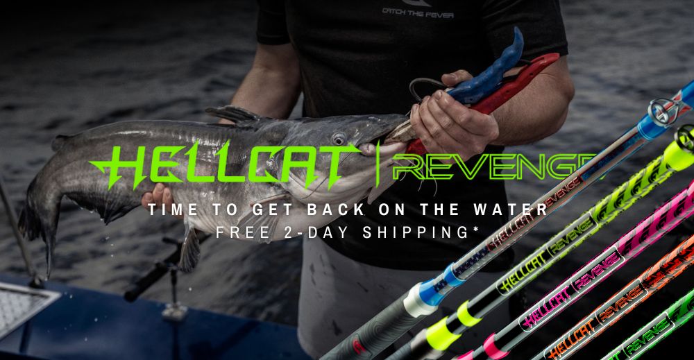Catch The Fever fishing rods and fishing line promo banner: “Time to get back on the water”